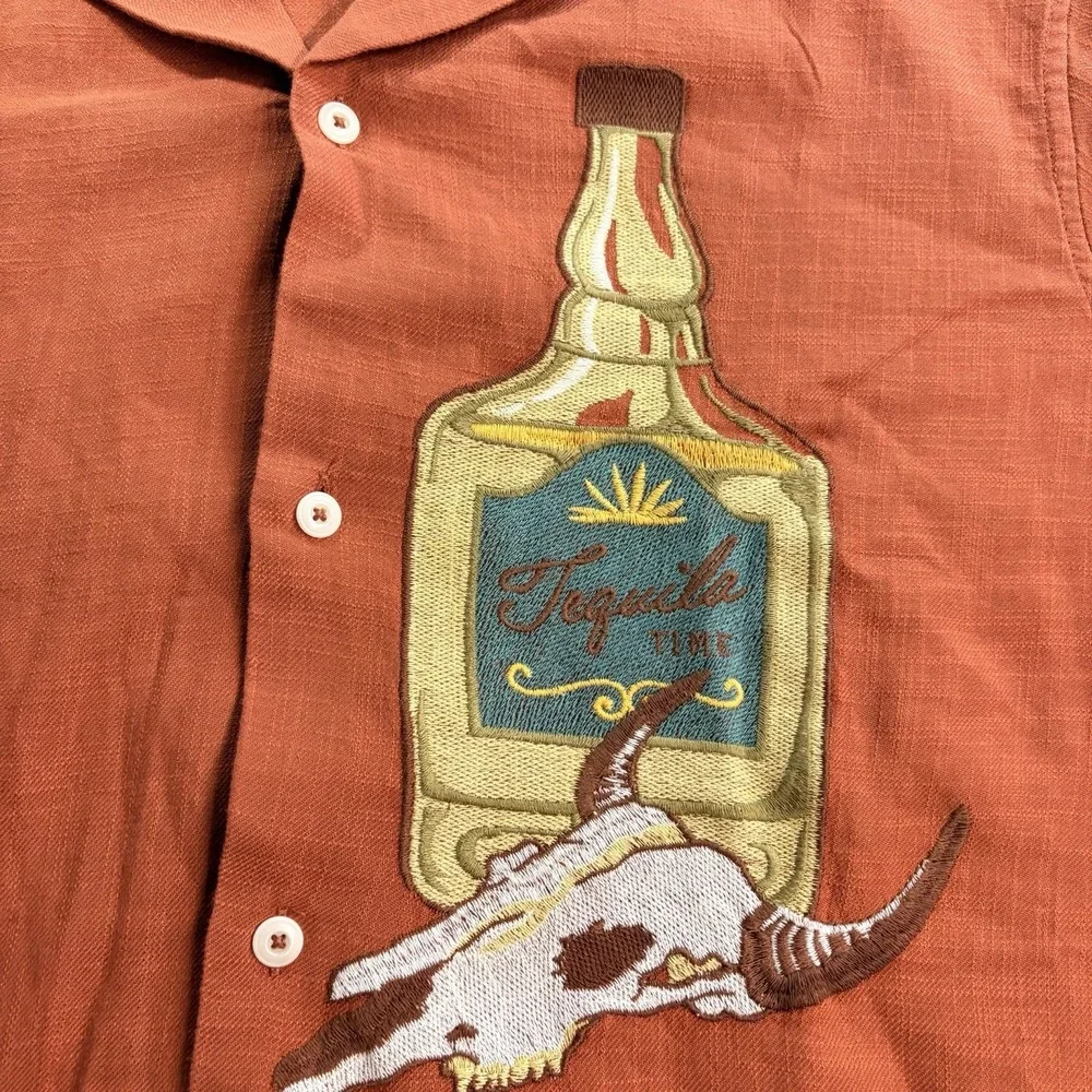 Lucky Brand Tequila Time Rust Camp Shirt Mens XL Embroidered Western 168465 NWT